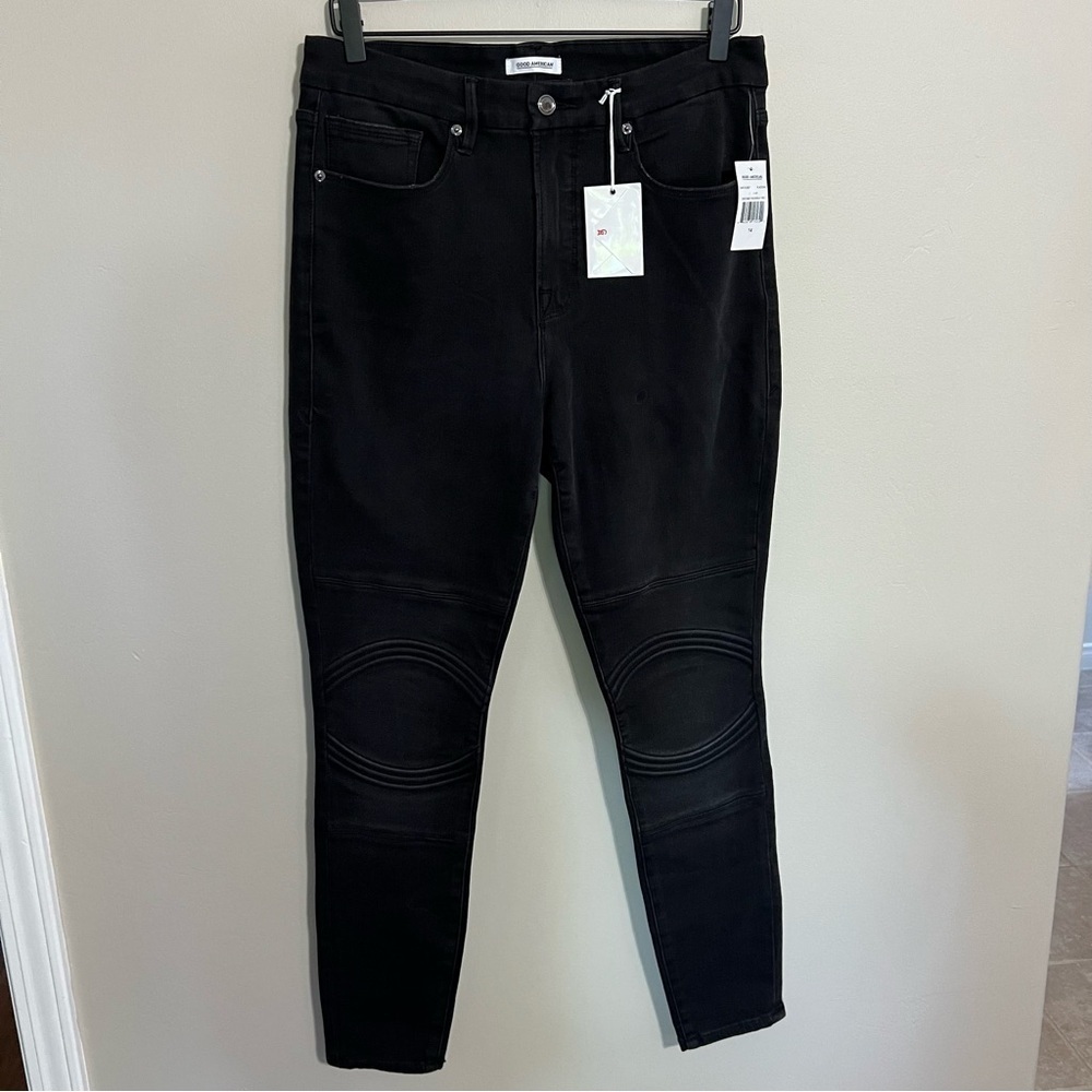 NWT Good American Black Good Waist Skinny Moto Jeans size 14 - Picture 2 of 11